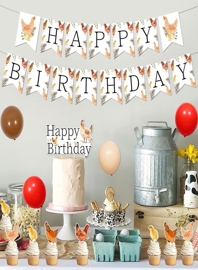 Merrystorm زينة عيد ميلاد سعيد على شكل دجاج، لافتة عيد ميلاد على شكل دجاج، مجموعة زينة كعكة الحظيرة، بالونات دجاج للأولاد والبنات والأطفال، حفلة عيد ميلاد الأول والثاني والثالث، لوازم حفلة عيد ميلاد الحظيرة - Image 3