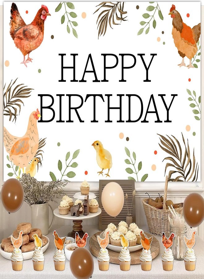 Merrystorm زينة عيد ميلاد سعيد على شكل دجاج، لافتة عيد ميلاد على شكل دجاج، مجموعة زينة كعكة الحظيرة، بالونات دجاج للأولاد والبنات والأطفال، حفلة عيد ميلاد الأول والثاني والثالث، لوازم حفلة عيد ميلاد الحظيرة - Image 4