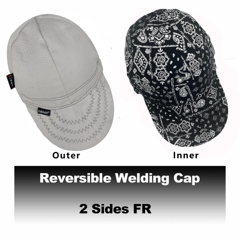 Fullsheild Mens Women's Cotton Welding Cap FR Reversible Welder Caps Hat One Size for Welder Electrician Power Gas Oilfield (US, Alpha, One Size, Paisley Gray) - Image 5