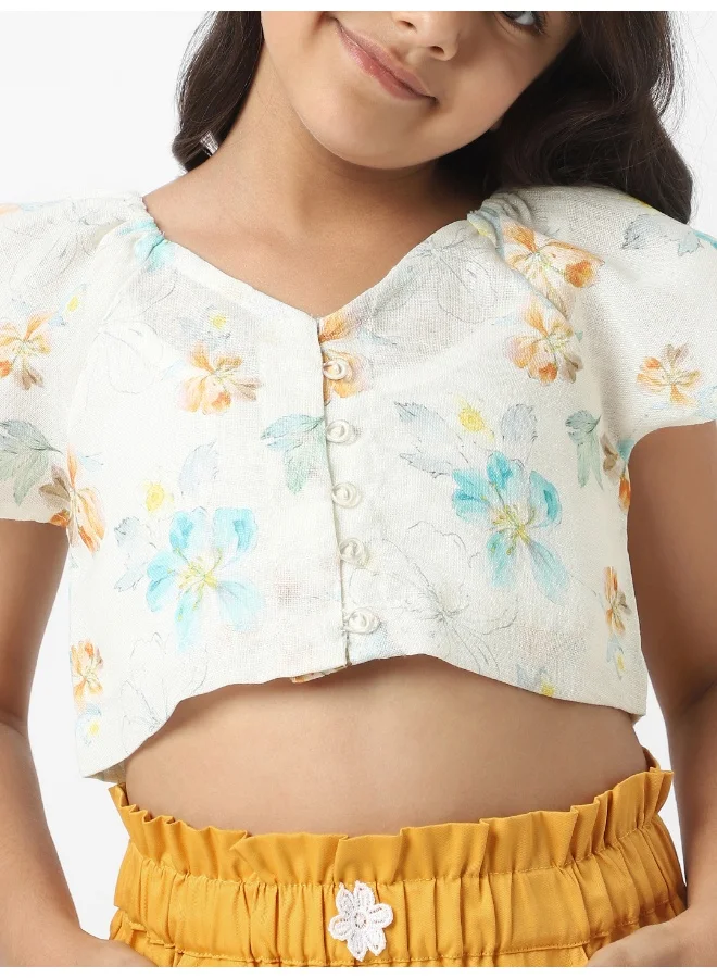 Nautinati Nautinati Girls'  Cotton Set of Top With Inner and Paperbag Shorts With  Waistline