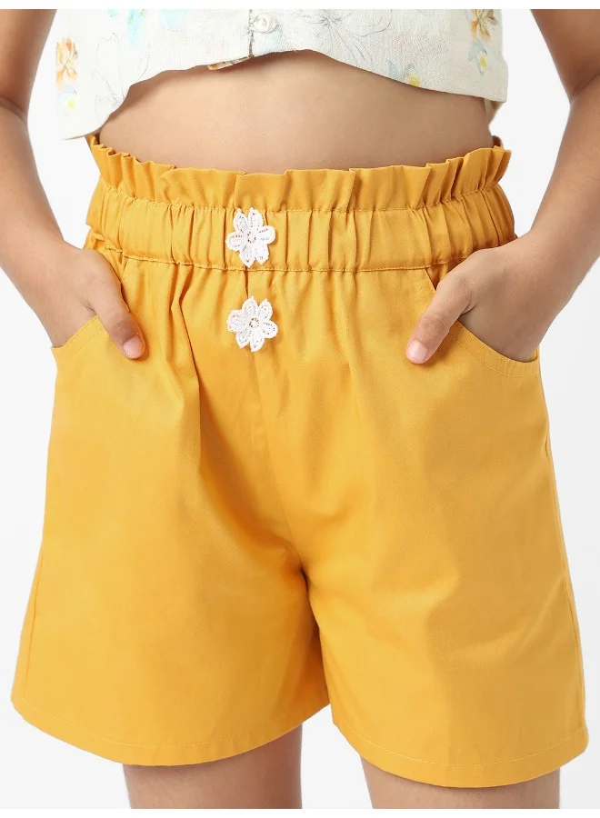 Nautinati Nautinati Girls'  Cotton Set of Top With Inner and Paperbag Shorts With  Waistline