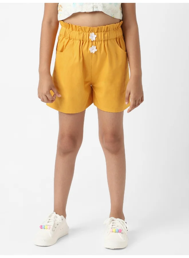 Nautinati Nautinati Girls'  Cotton Set of Top With Inner and Paperbag Shorts With  Waistline