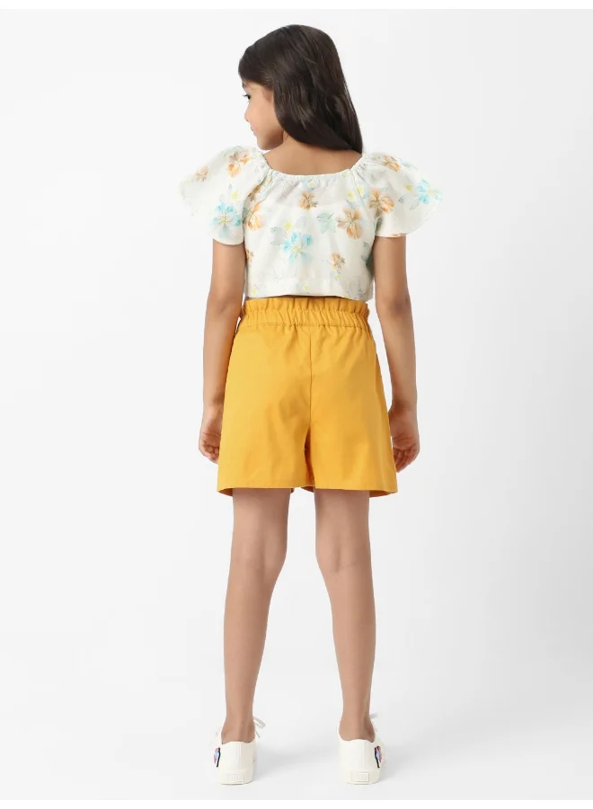 Nautinati Nautinati Girls'  Cotton Set of Top With Inner and Paperbag Shorts With  Waistline