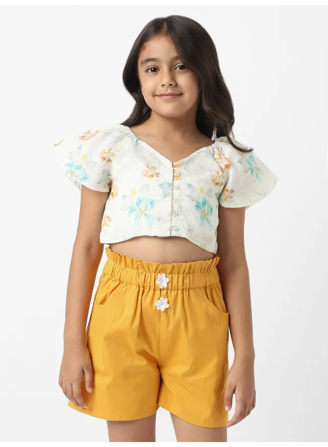 Nautinati Nautinati Girls'  Cotton Set of Top With Inner and Paperbag Shorts With  Waistline