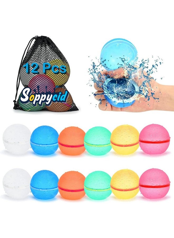 98K 98K Reusable Water Balloons 12Pcs with Mesh Bag, Self Sealing Silicone Ball Latex-Free, No Clean Hassle, Easy to Fill, Summer Toys Water Toy Swimming Pool Beach Park Yard Outdoor Games Party Supplies - Image 1