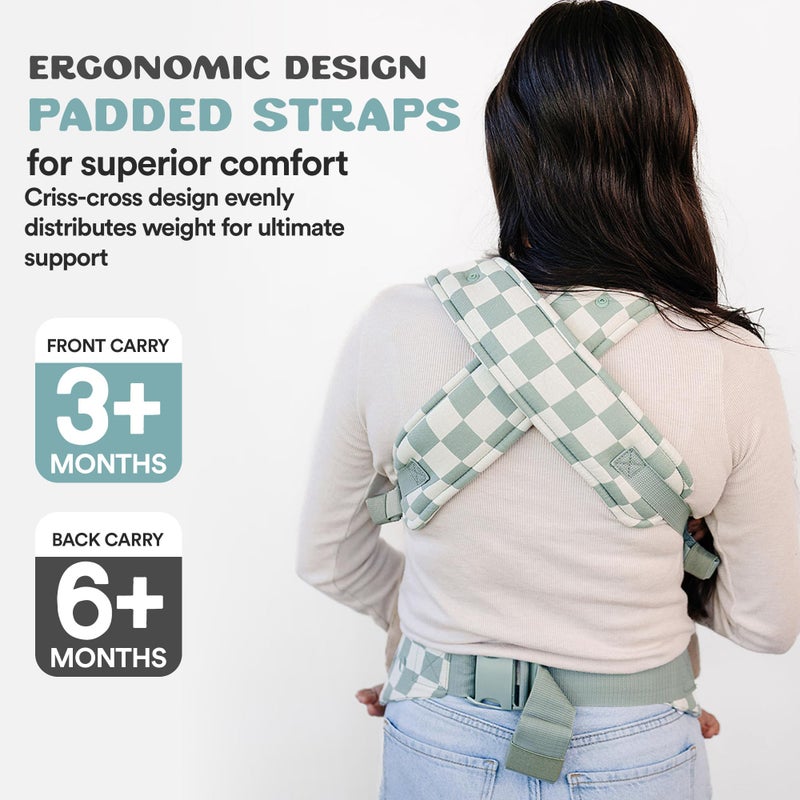 AVA + OLIVER Ava & Oliver Essential Baby Carrier â€“ Ergonomic, Hip-Healthy Soft Structured Carrier for Infants & Toddlers (7â€“35lbs) - Front and Back Carry, Breathable Fabric, Stylish & Lightweight (Olive Checker) - Image 4