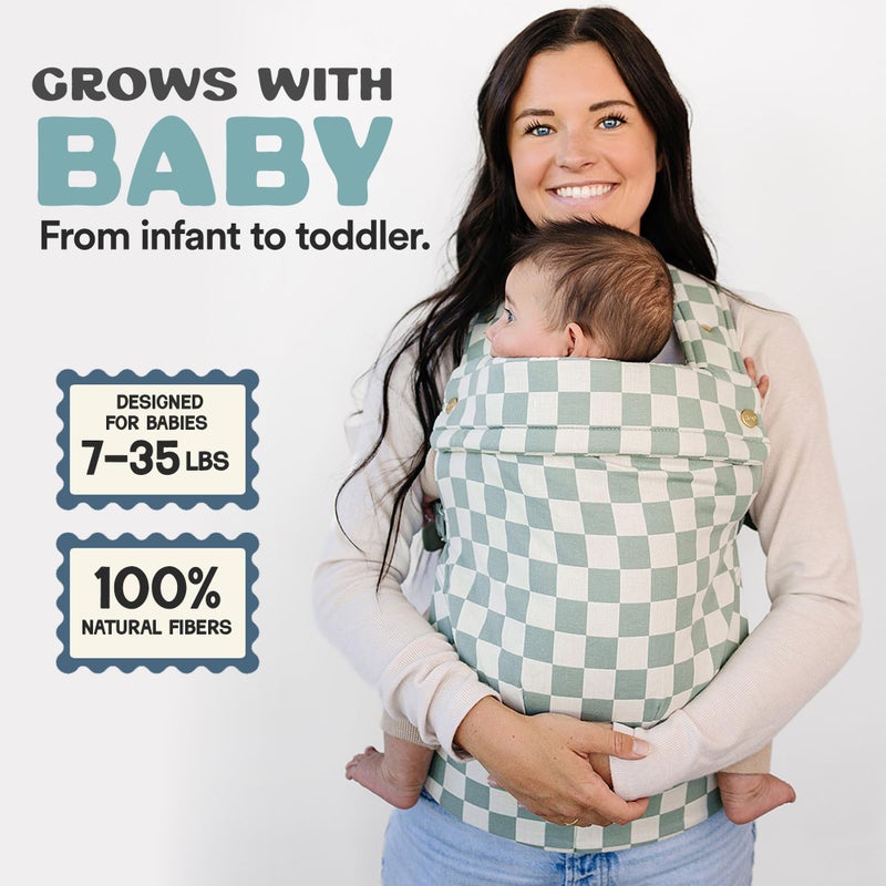 AVA + OLIVER Ava & Oliver Essential Baby Carrier â€“ Ergonomic, Hip-Healthy Soft Structured Carrier for Infants & Toddlers (7â€“35lbs) - Front and Back Carry, Breathable Fabric, Stylish & Lightweight (Olive Checker) - Image 2