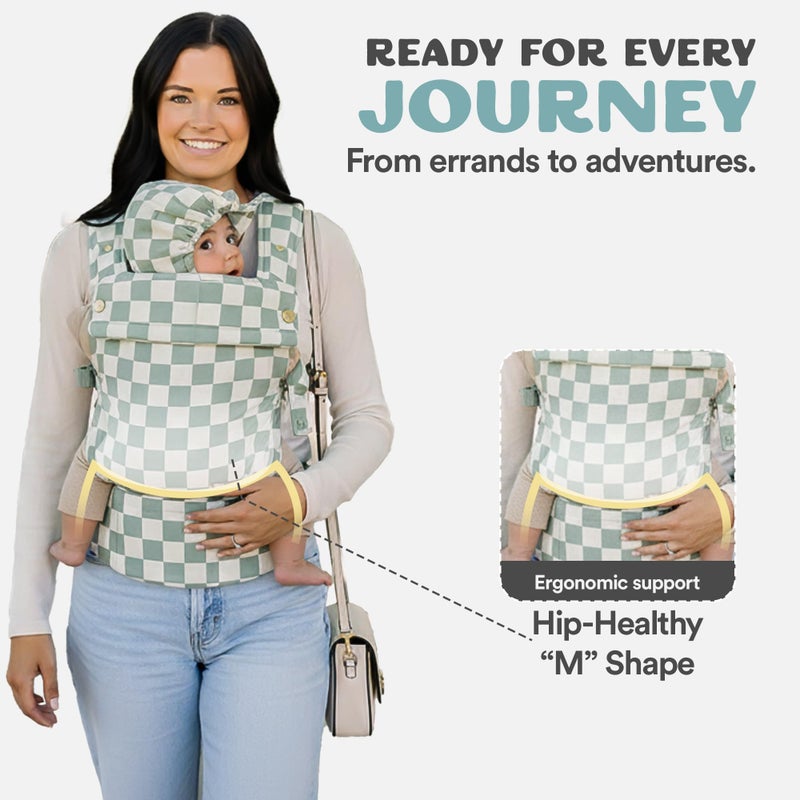 AVA + OLIVER Ava & Oliver Essential Baby Carrier â€“ Ergonomic, Hip-Healthy Soft Structured Carrier for Infants & Toddlers (7â€“35lbs) - Front and Back Carry, Breathable Fabric, Stylish & Lightweight (Olive Checker) - Image 5