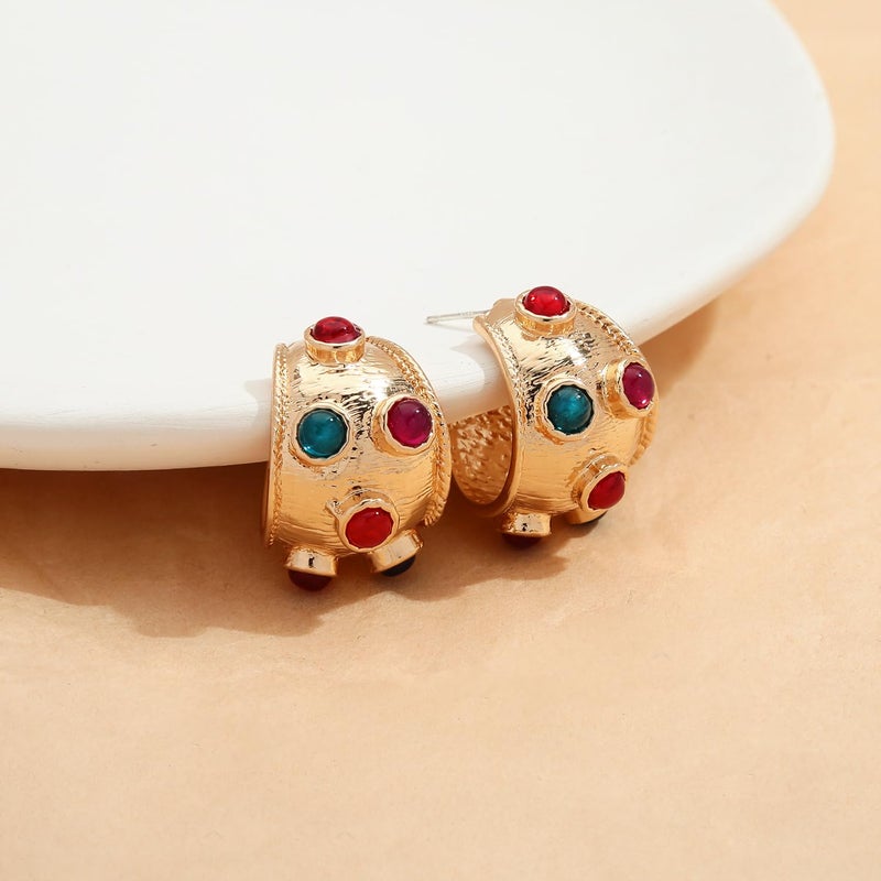 INNERDIVA Vintage Chunky Gold Stud Earrings for Women Stud Half Open Chunky Gold Earrings - Image 4