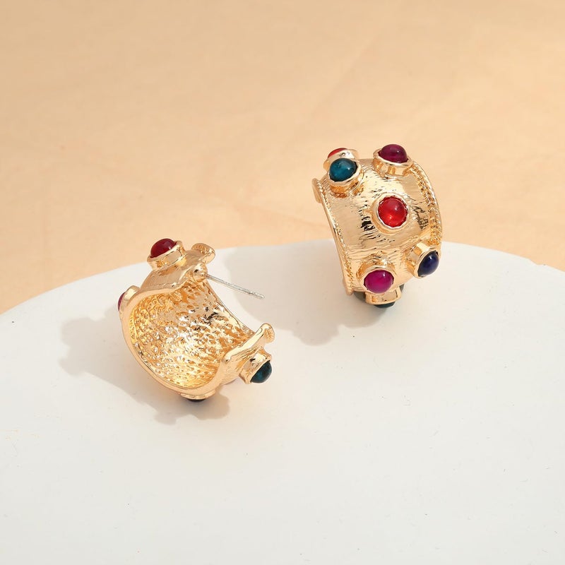 INNERDIVA Vintage Chunky Gold Stud Earrings for Women Stud Half Open Chunky Gold Earrings - Image 5