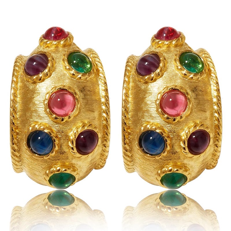 INNERDIVA Vintage Chunky Gold Stud Earrings for Women Stud Half Open Chunky Gold Earrings - Image 1