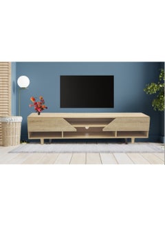 Uzman Home Uzman Home Modern TV Cabinet, Entertainment Stand, Media Console with a Natural Wood Finish & Storage Doors for Living Room or Media Room Color (Teak) 180Cm  - Image 1