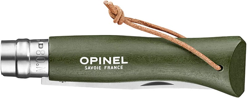 Opinel Colorama Series No. 8 - Stainless Steel Everyday Carry Folding Pocket Knife with Leather Strap, Painted Hornbeam Handles - Image 2