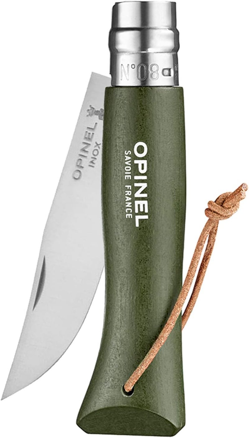 Opinel Colorama Series No. 8 - Stainless Steel Everyday Carry Folding Pocket Knife with Leather Strap, Painted Hornbeam Handles - Image 3