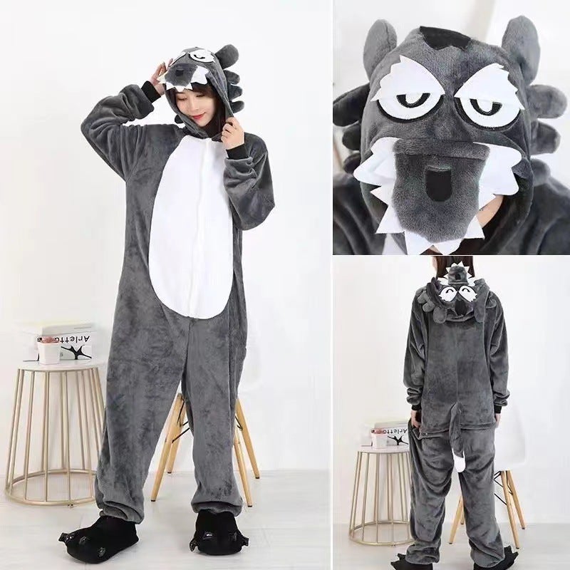 Direct Supply Of Adult Flannel Big Bad Wolf Animal Pajamas Frog Pikachu Children'S Performance Clothing Cartoon Parent-Child Clothing - Image 1