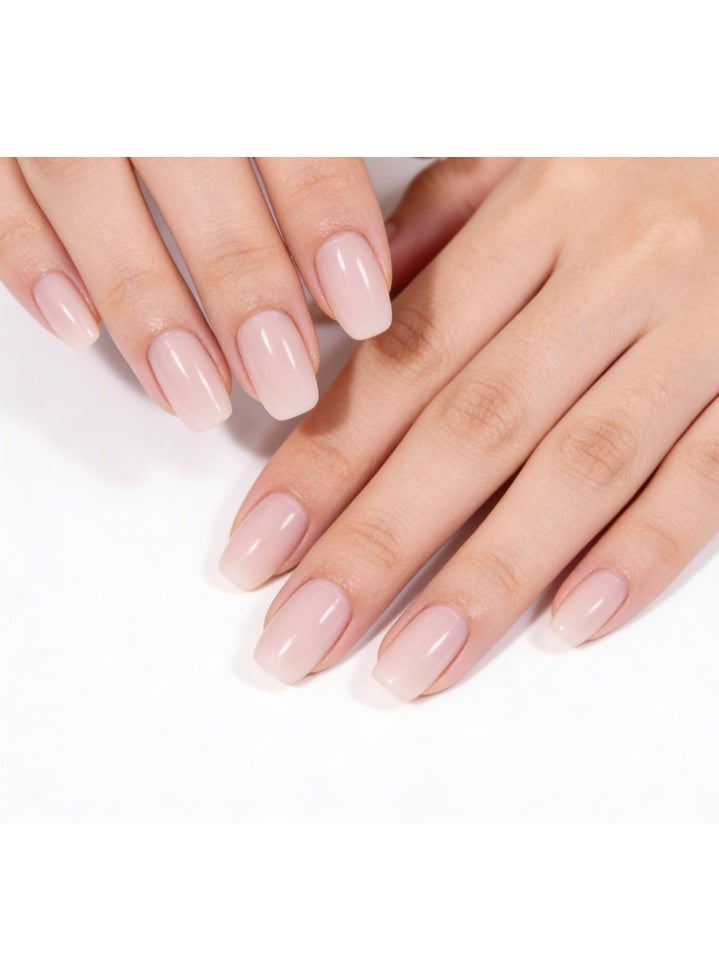 finlochee. Nude Pink Press On Nails Short Coffin Shape Glossy Solid Artificial Nails Set Full Cover Fake Nails Reusable Stick On Nails Soft Gel Acrylic Nail Kit Elegant Minimalist Nails For Women Daily Wear Office Wedding Eid Party Salon Style Long Lasting Damage Free Nails - Image 1