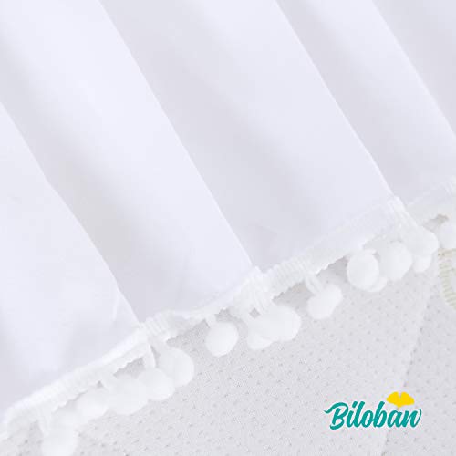 Biloban Crib Bed Skirt White for Girls Boys Pleated with Tassel Pompoms Dust Ruffled 14 Drop Fit All Standard Crib Toddler Bed SkinFriendly Soft Machine Washable Nursery Bedding Skirts - Image 3