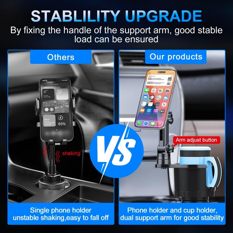 KASTWAVE Magnetic Car Cup Holder with Expandable Adjustable Base - Universal Drink Holder & Phone Stand for All Smartphones and Most Bottles, Stable, Hands-Free Car Mount for Easy Access - Image 5
