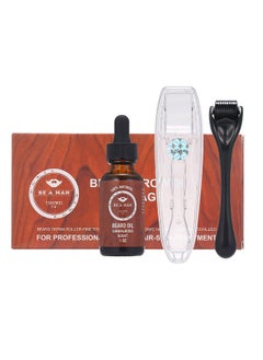 2 Pcs/set Men Beard Growth Kit Beard Roller Beard Oil Facial Hair Growth Serum Moisturizing Men Beard Nourishing Moustache Styling Care Set