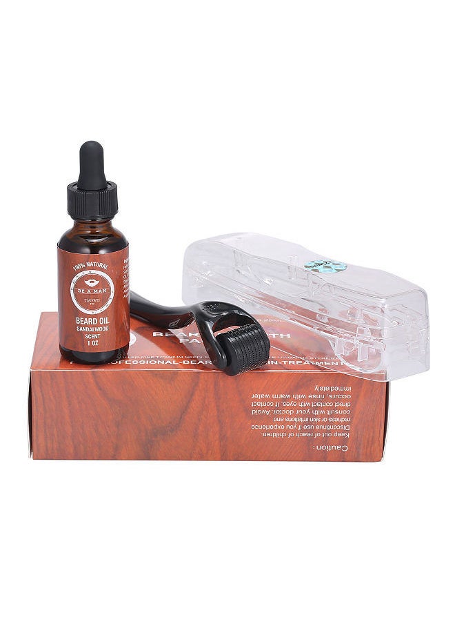 Generic - 2 Pcs/set Men Beard Growth Kit Beard Roller Beard Oil Facial Hair Growth Serum Moisturizing Men Beard Nourishing Moustache Styling Care Set - Image 1