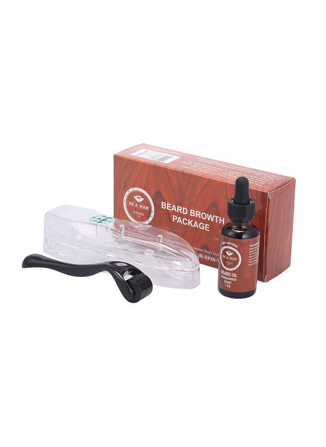 Generic - 2 Pcs/set Men Beard Growth Kit Beard Roller Beard Oil Facial Hair Growth Serum Moisturizing Men Beard Nourishing Moustache Styling Care Set - Image 1