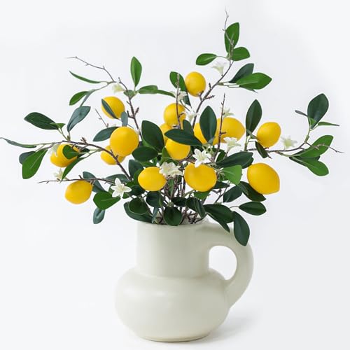 mizii 5pcs 24“ Artificial Lemons Branches 15 Head Fake Lemon Fruit with Stem Greenry Realistic Faux Lemon Decorations for Kitchen Party Centerpiece Table Office Spring Summer Decor (Lemon) - Image 1