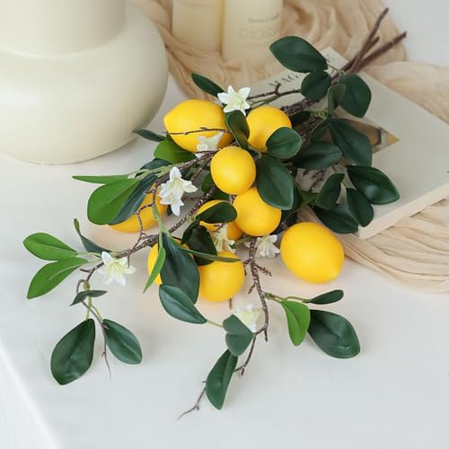 mizii 5pcs 24“ Artificial Lemons Branches 15 Head Fake Lemon Fruit with Stem Greenry Realistic Faux Lemon Decorations for Kitchen Party Centerpiece Table Office Spring Summer Decor (Lemon) - Image 4