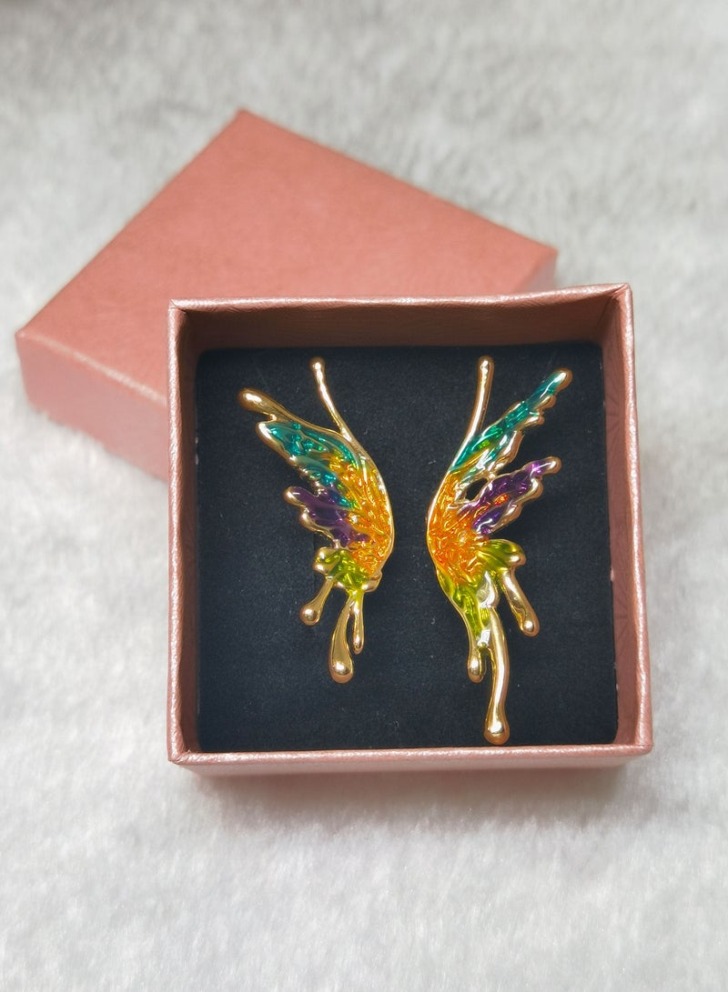 خاتم نسائي أنيق مصنوع يدويًا بتصميم فراشة مطلية بالذهب باحجار طبيعية ملون ومجوهرات فريدة من نوعها - Image 2