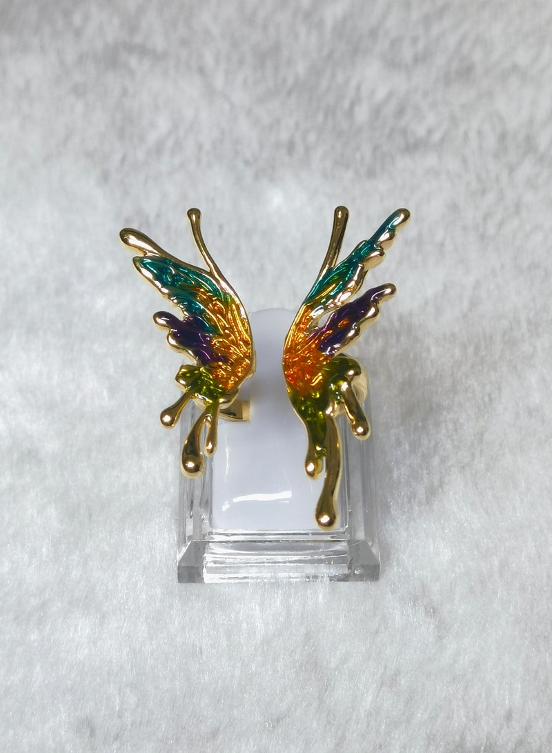 خاتم نسائي أنيق مصنوع يدويًا بتصميم فراشة مطلية بالذهب باحجار طبيعية ملون ومجوهرات فريدة من نوعها - Image 3