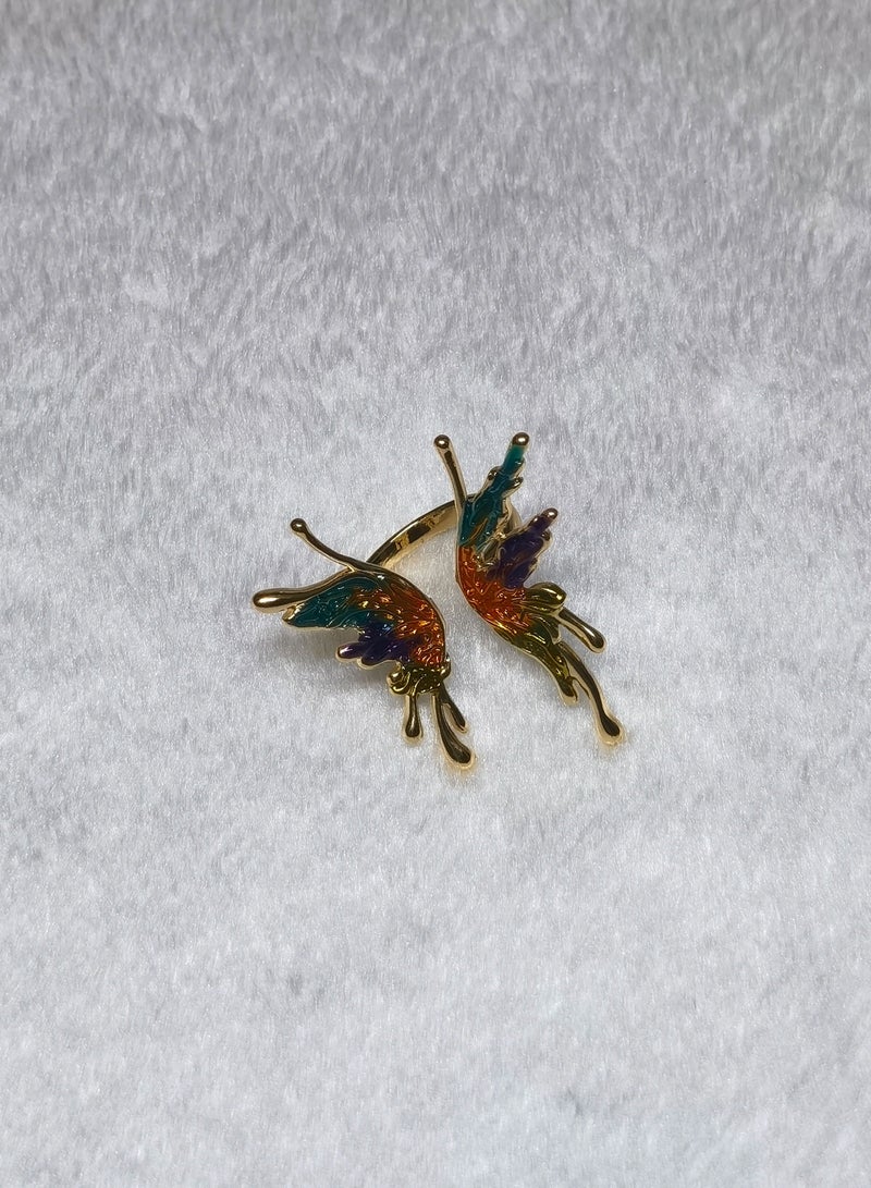 خاتم نسائي أنيق مصنوع يدويًا بتصميم فراشة مطلية بالذهب باحجار طبيعية ملون ومجوهرات فريدة من نوعها - Image 4