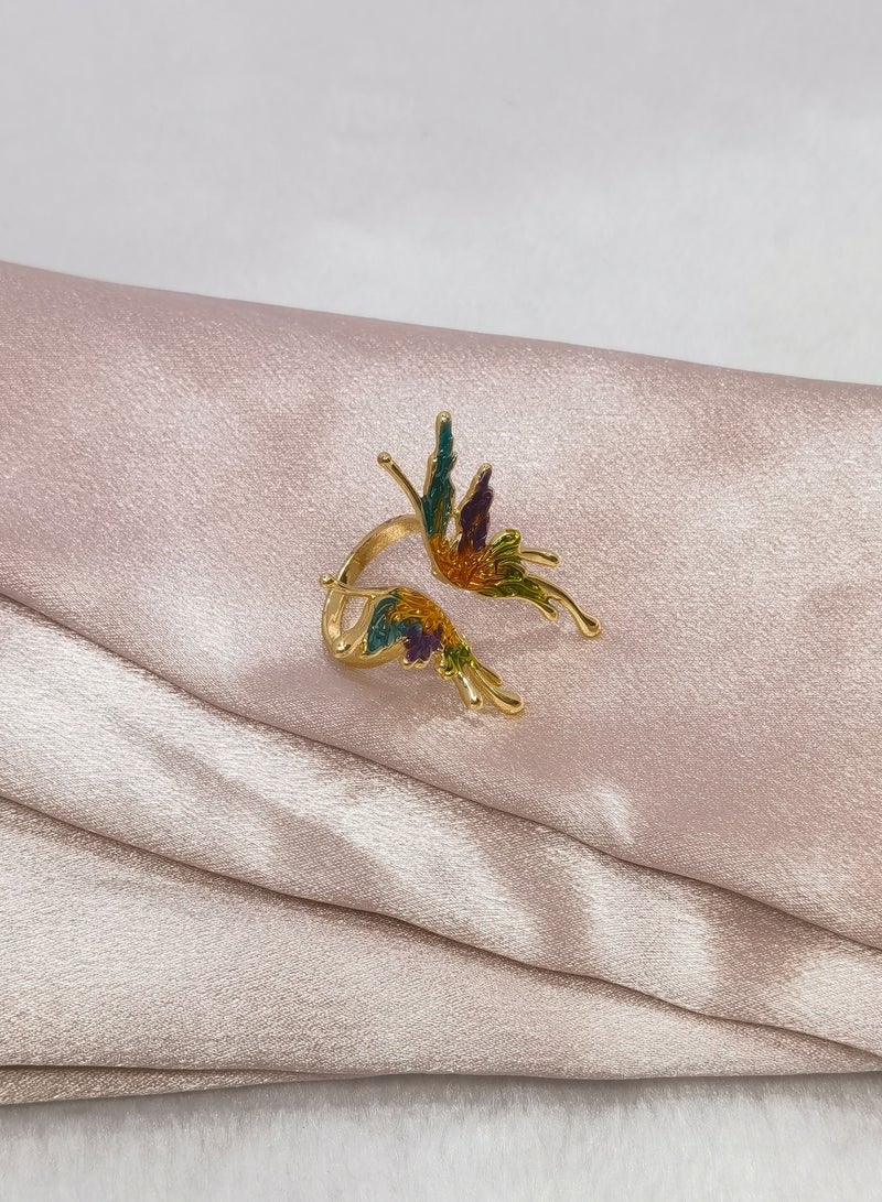 خاتم نسائي أنيق مصنوع يدويًا بتصميم فراشة مطلية بالذهب باحجار طبيعية ملون ومجوهرات فريدة من نوعها - Image 5