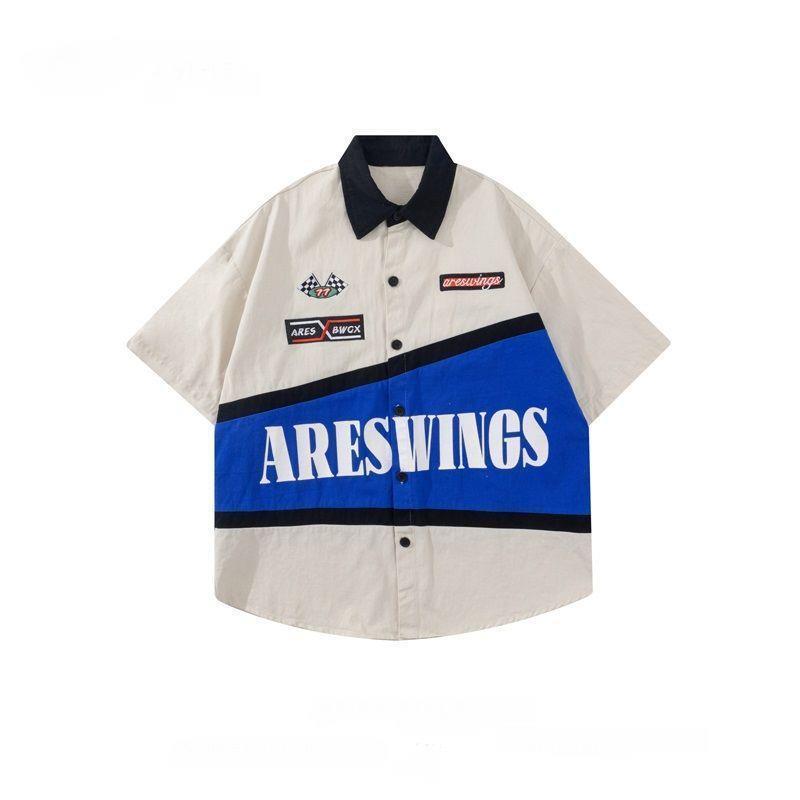Generic Summer Trendy Hip-Hop Printed Hong Kong Style Loose Short-Sleeved Japanese Style Retro Motorcycle Clothing Half-Sleeved Unisex Style Shirt Jacket 1263 red - Image 2