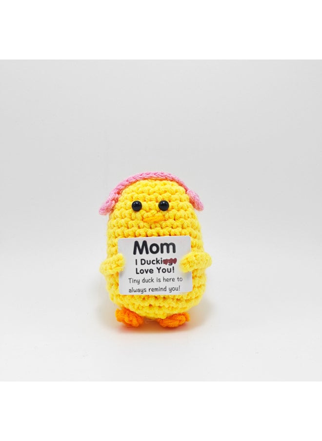 Handmade Crocheted Yellow Duck Keychain Pendant Cute Positive Energy Expression Bag Duck Wool Doll Finished Product-Color:Long-legged Duck (card Can Be Customized)