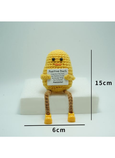 Handmade Crocheted Yellow Duck Keychain Pendant Cute Positive Energy Expression Bag Duck Wool Doll Finished Product-Color:Long-legged Duck (card Can Be Customized)