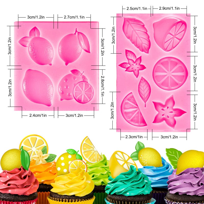 Whaline 2 Pack Mini Lemon Fondant Molds Summer Fruit Flower Silicone Candy Chocolate Mould Lemon Slices Resin Mold for Soap Baking Cake Cupcake Topper Decoration DIY Crafts Supplies - Image 2