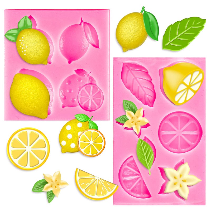 Whaline 2 Pack Mini Lemon Fondant Molds Summer Fruit Flower Silicone Candy Chocolate Mould Lemon Slices Resin Mold for Soap Baking Cake Cupcake Topper Decoration DIY Crafts Supplies - Image 1