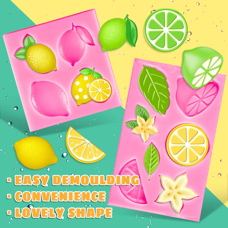 Whaline 2 Pack Mini Lemon Fondant Molds Summer Fruit Flower Silicone Candy Chocolate Mould Lemon Slices Resin Mold for Soap Baking Cake Cupcake Topper Decoration DIY Crafts Supplies - Image 3