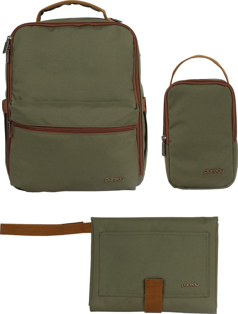 Puredu Khaki Mother Baby Care Backpack Set - Basil - Image 1