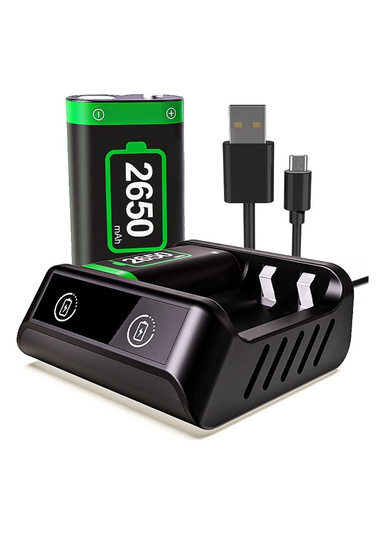 AOLION Rechargeable Battery Pack for Xbox One/ S/ X/Xbox One Elite/Xbox Series S/Xbox X 2x2650 mAh Controller with Charging Station Protective Shell Led Indicator Black - Image 1