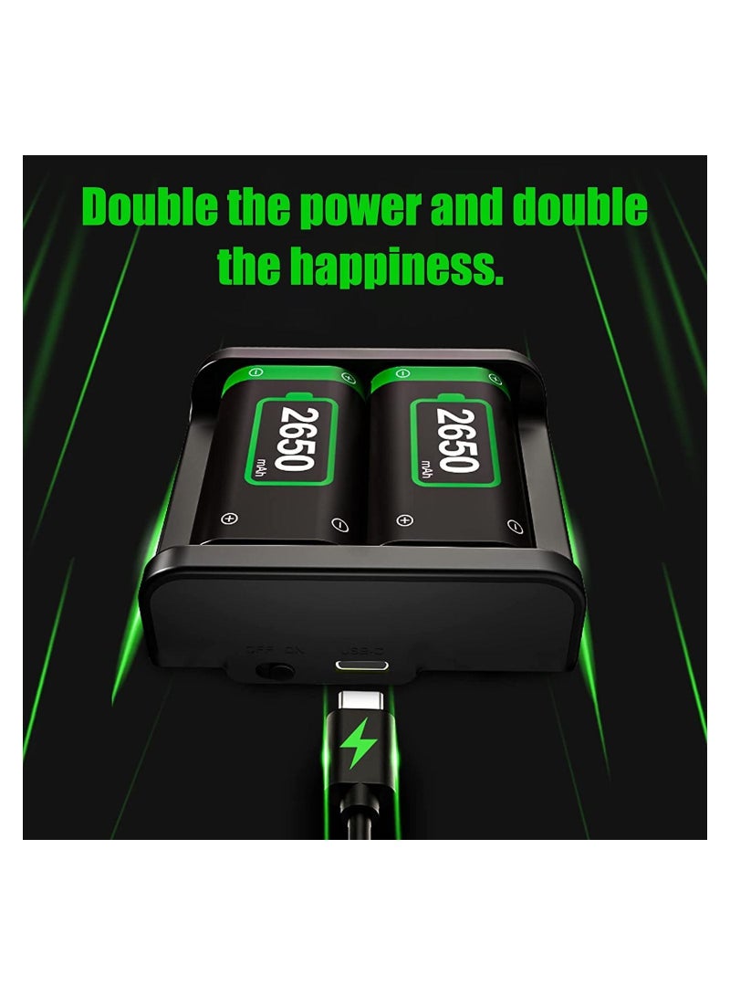 AOLION Rechargeable Battery Pack for Xbox One/ S/ X/Xbox One Elite/Xbox Series S/Xbox X 2x2650 mAh Controller with Charging Station Protective Shell Led Indicator Black - Image 4