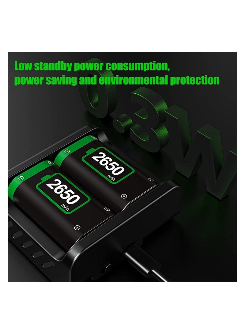 AOLION Rechargeable Battery Pack for Xbox One/ S/ X/Xbox One Elite/Xbox Series S/Xbox X 2x2650 mAh Controller with Charging Station Protective Shell Led Indicator Black - Image 3