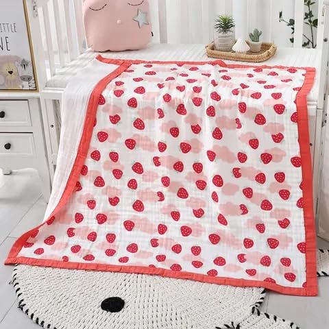 JUST GOODS Baby Blanket | Ultra-Soft & Warm | 100% Cotton | Lightweight & Breathable | Multi-Purpose Use | Machine Washable | Combo Pack of 2 (Avocado + Strawberry Blanket) - Image 3