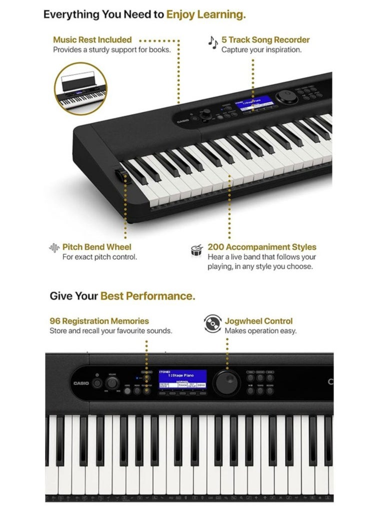 CASIO - CT-S400 Digital Musical Piano Keyboard - 400 Tones - 77 Rhythms - 48 Polyphony, With Power Adaptor - Image 1
