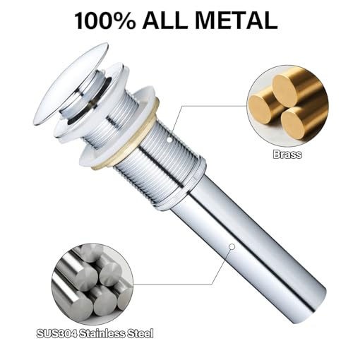 Yodel Faucet Bathroom Vessel Sink Drain Without Overflow for Big 1 3/4" Drain Opening Only - Pop Up Drain,Chrome,Y1618W-CH - Image 3