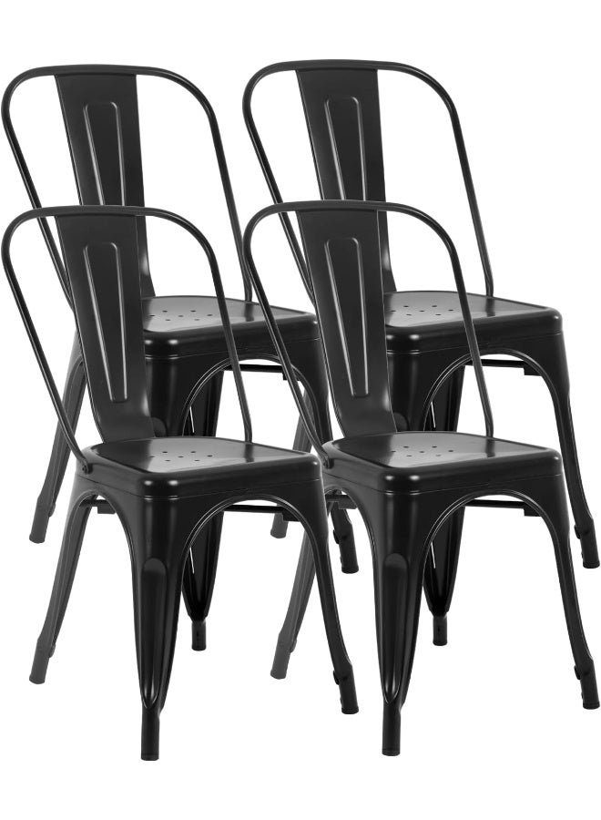 FDW FDW Metal Dining Chairs Set Of 4 Indoor Outdoor Chairs Patio Chairs Kitchen Metal Chairs 18 Inch Seat Height Restaurant Chair Metal Stackable Chair Tolix Side Bar Chairs No Installation Required  - Image 1