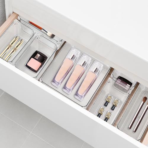 Ravinte Decor 8 Pack Drawer Organizer - 3" X 9" Clear Acrylic Storage Bins with Non-Slip Pads, Versatile Desk Tray for Makeup, Jewelry, Kitchen, Bathroom, and Office Organization - Image 4