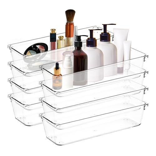 Ravinte Decor 8 Pack Drawer Organizer - 3" X 9" Clear Acrylic Storage Bins with Non-Slip Pads, Versatile Desk Tray for Makeup, Jewelry, Kitchen, Bathroom, and Office Organization - Image 1