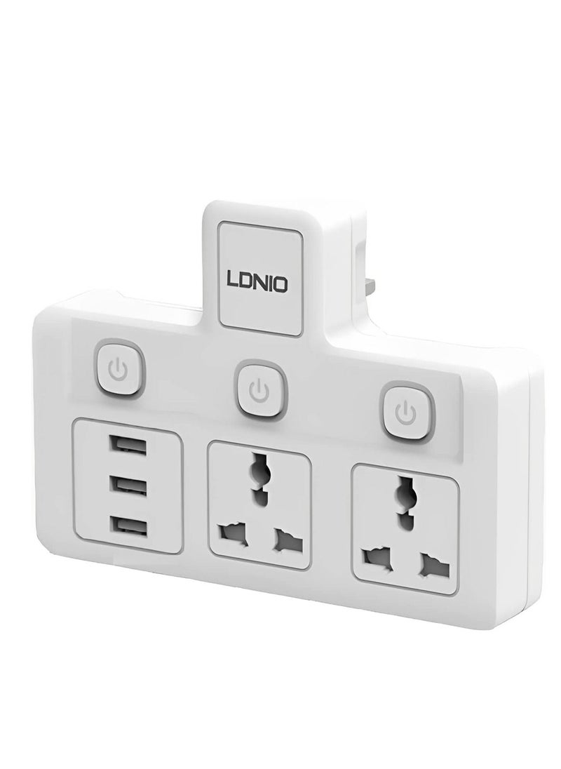 AMTCO - Multi-Plug Power Extension Socket 2500W Wall Plug Adapter With 3 USB-A Charge Ports, 2 Universal Power Sockets With UK 3 Plug for Home/School/Office - Image 1