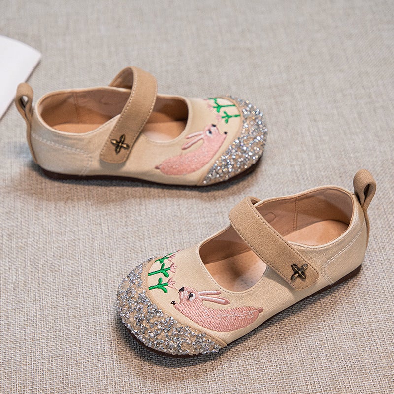 Girls'' Casual Embroidered Princess Shoes 2026 Spring and Autumn New Style Small Leather Shoes with Velcro Baby Rhinestone Soft-Soled Single Shoes - Image 2