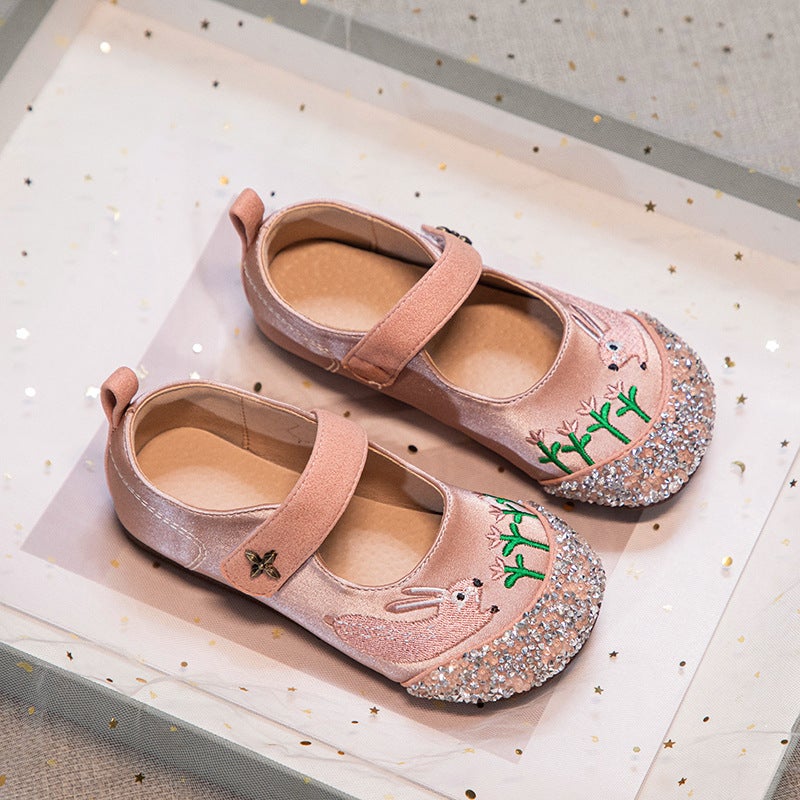 Girls'' Casual Embroidered Princess Shoes 2026 Spring and Autumn New Style Small Leather Shoes with Velcro Baby Rhinestone Soft-Soled Single Shoes - Image 3